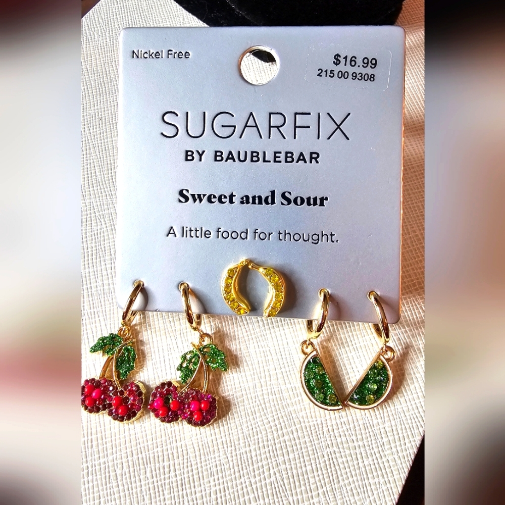 Baublebar Hoop Sweet and Sour Fruit Earring Bundle NWT